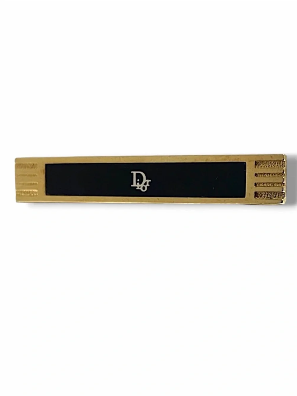 Vintage Christian Dior Monsieur Germany Black Enamel Gold CD Logo Tie Clip Bar
